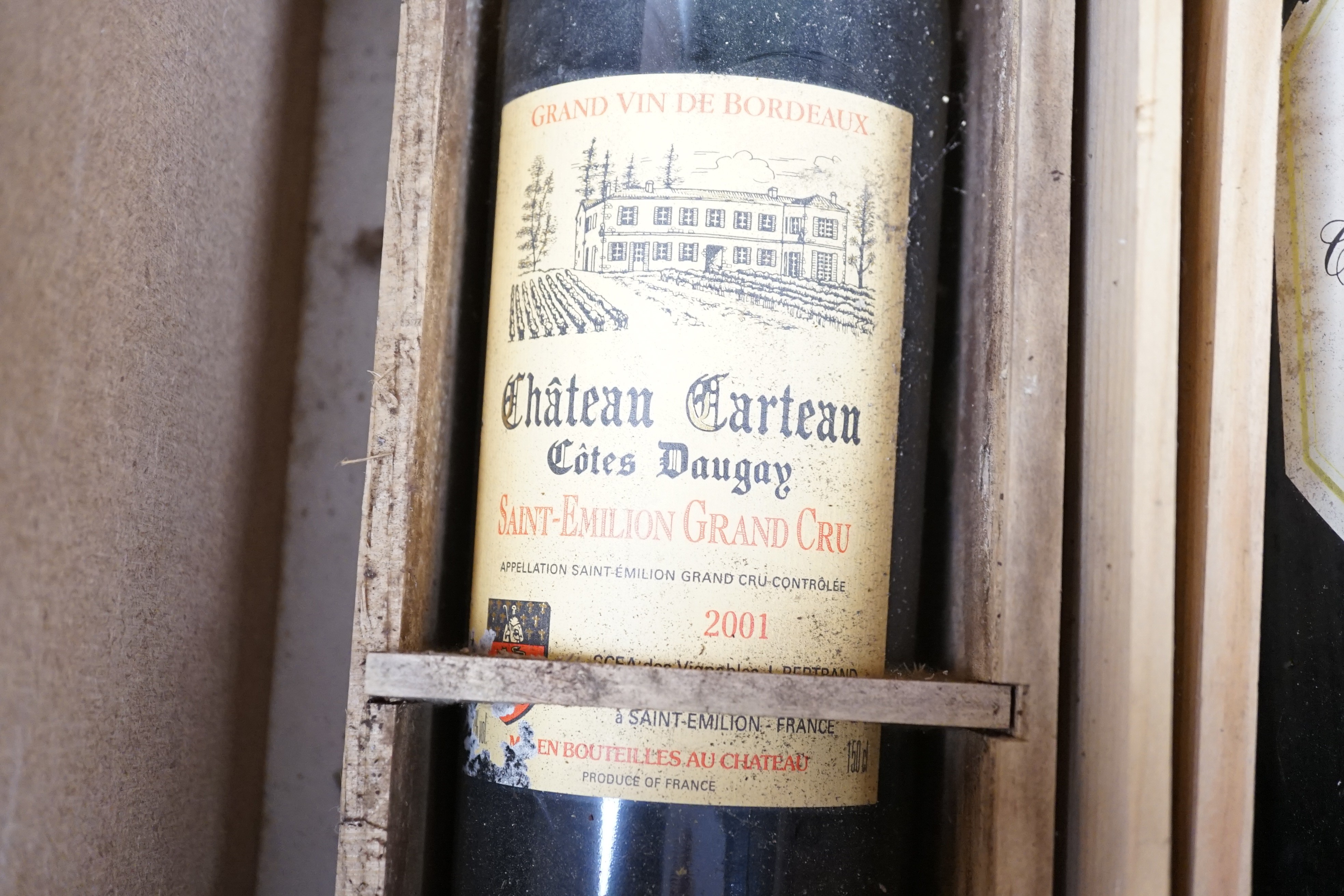 A magnum of 2001 Saint Emilion Grand Cru, Chateau Carteau and a double magnum of Premiere Cotes de Blaye (2 bottles in total)